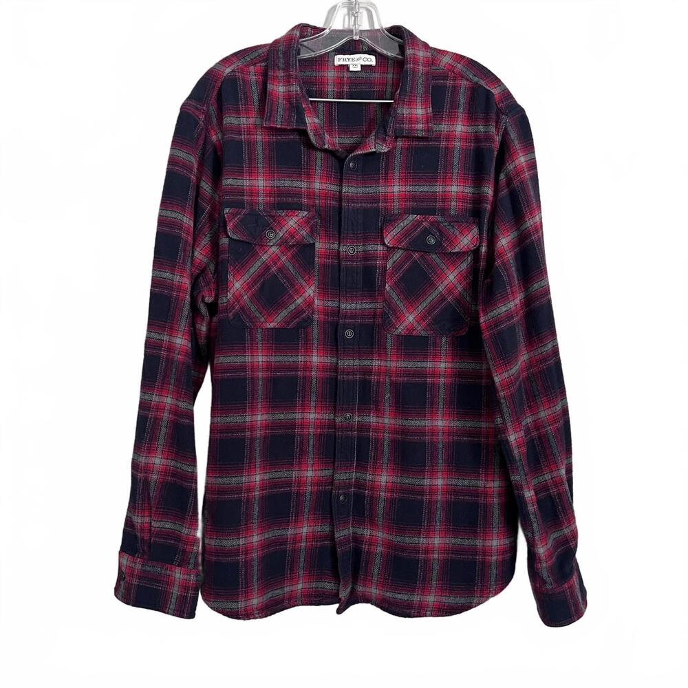 Frye & Co Plaid Flannel Shirt Red Black Gray Long Sleeve Men's XXL